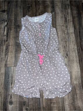 Mini Boden Polka Dot Sleeveless Romper with Pink Drawstring
